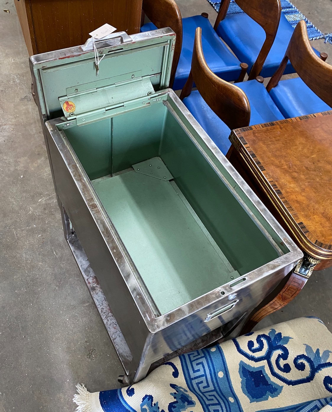 A vintage Atal industrial hinged top cabinet, width 45cm, depth 68cm, height 78cm